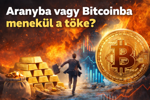 Aranyrudak és Bitcoin érme válság idején – befektetői menedék eszközök illusztrációja