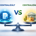 Decentralizált és centralizált pénzügyi rendszer összehasonlítása mérleg ábrával