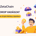 ZetaChain airdrop vadászat illusztráció ejtőernyővel érkező kriptó tokenekkel