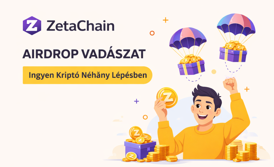 ZetaChain airdrop vadászat illusztráció ejtőernyővel érkező kriptó tokenekkel