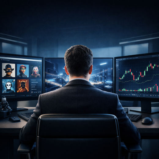 digitális gazdaság rendszer elemzés több monitor NFT játék és chartok