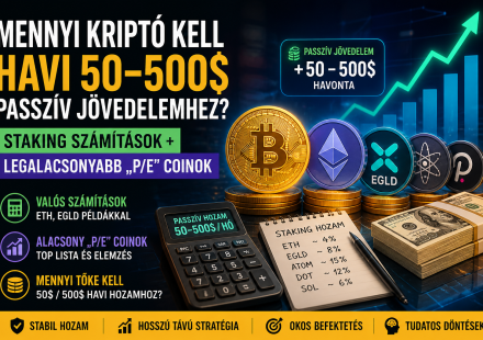 Kriptó staking passzív jövedelem számítás ETH és EGLD példákkal havi 50–500 dollár bevételhez
