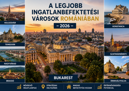 Érmihályfalva központja naplementében, gondozott virágágyásokkal, történelmi épületekkel és irányjelző táblákkal. A város rendezett, barátságos környezete jól szemlélteti a térség fejlődési és ingatlanbefektetési potenciálját.